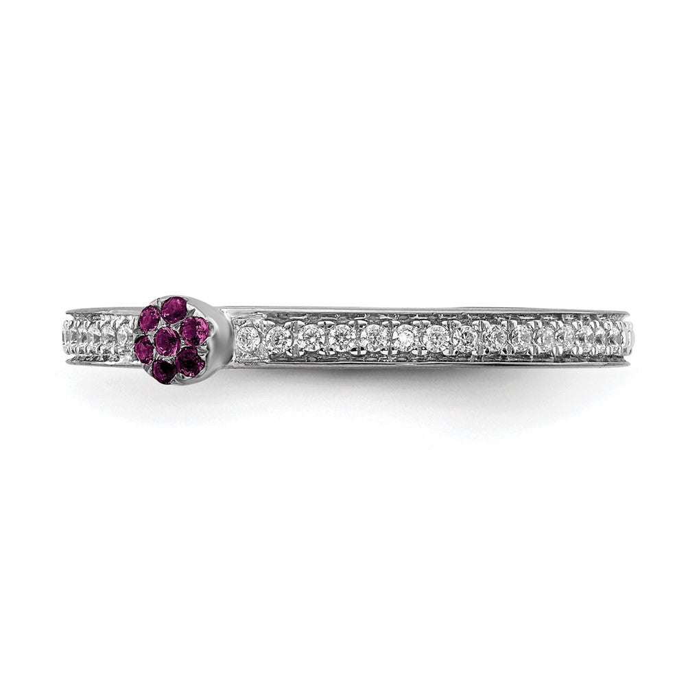 Alternate view of the 14k White Gold, Rhodolite Garnet & 1/8 Ctw Diamond Stackable Ring, Sz5 by The Black Bow Jewelry Co.