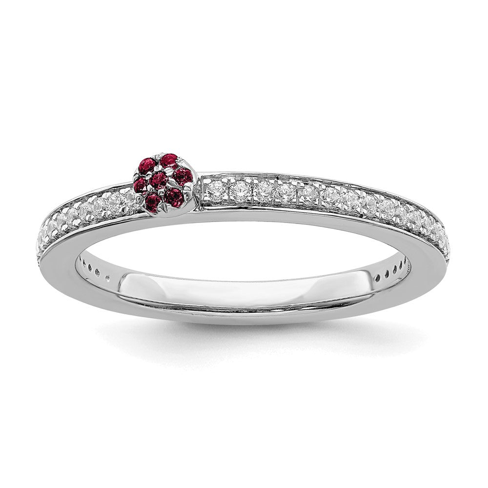 14k White Gold, Created Ruby & 1/8 Ctw Diamond Stackable Ring, Item R11389 by The Black Bow Jewelry Co.