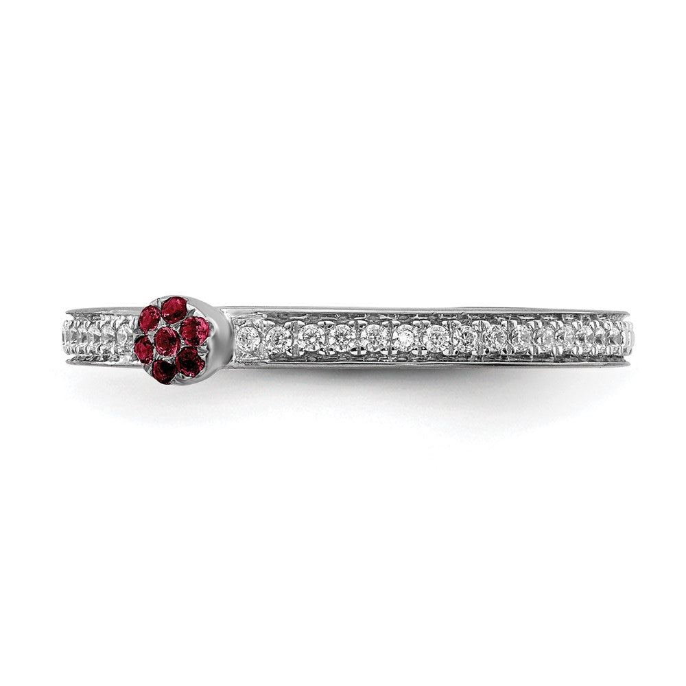Alternate view of the 14k White Gold, Created Ruby & 1/8 Ctw Diamond Stackable Ring by The Black Bow Jewelry Co.