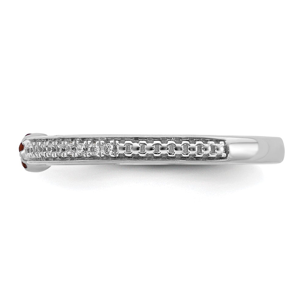 Alternate view of the 14k White Gold, Created Ruby & 1/8 Ctw Diamond Stackable Ring, Size 5 by The Black Bow Jewelry Co.