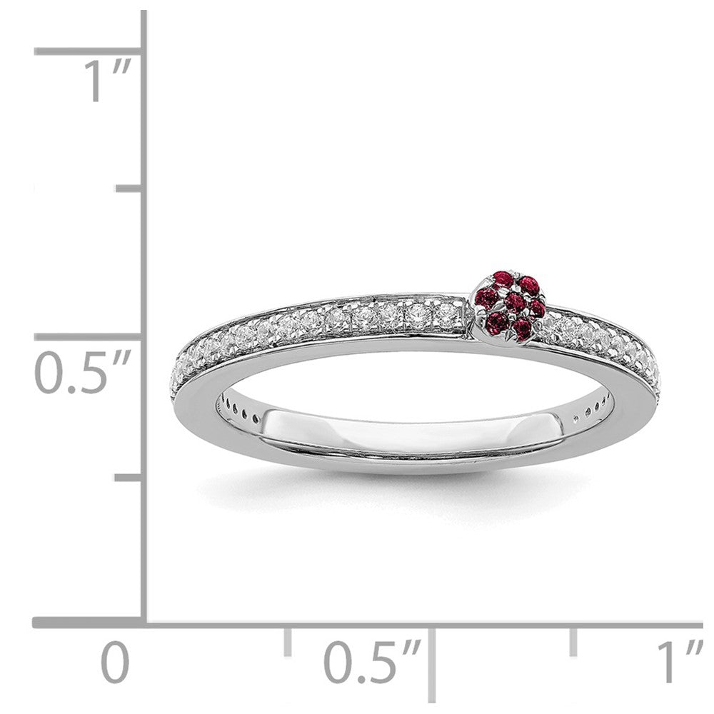 Alternate view of the 14k White Gold, Created Ruby & 1/8 Ctw Diamond Stackable Ring, Size 5 by The Black Bow Jewelry Co.