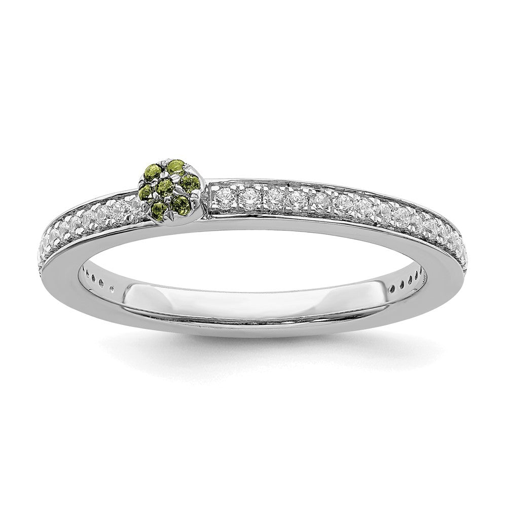 14k White Gold, Peridot & 1/8 Ctw Diamond Stackable Ring, Item R11390 by The Black Bow Jewelry Co.