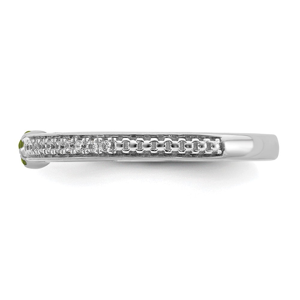Alternate view of the 14k White Gold, Peridot & 1/8 Ctw Diamond Stackable Ring by The Black Bow Jewelry Co.
