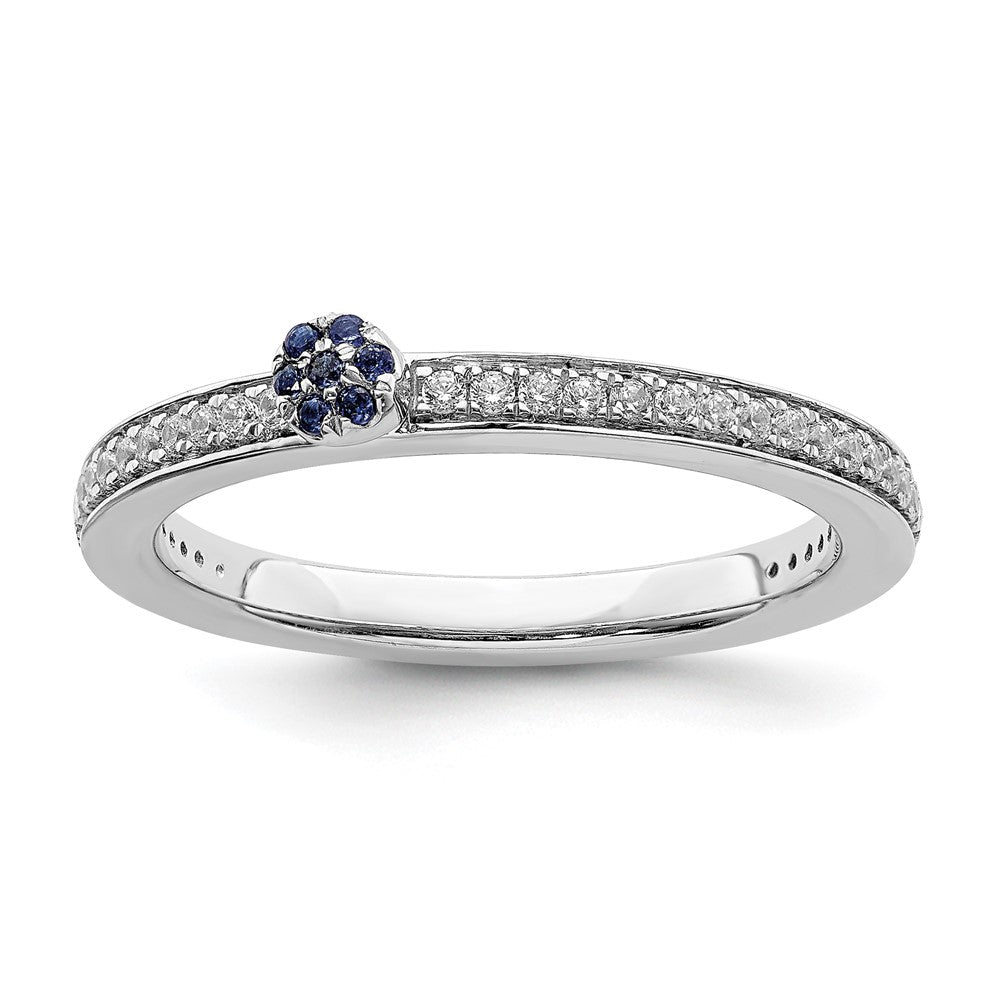 14k White Gold, Created Sapphire & 1/8 Ctw Diamond Stackable Ring, Item R11391 by The Black Bow Jewelry Co.