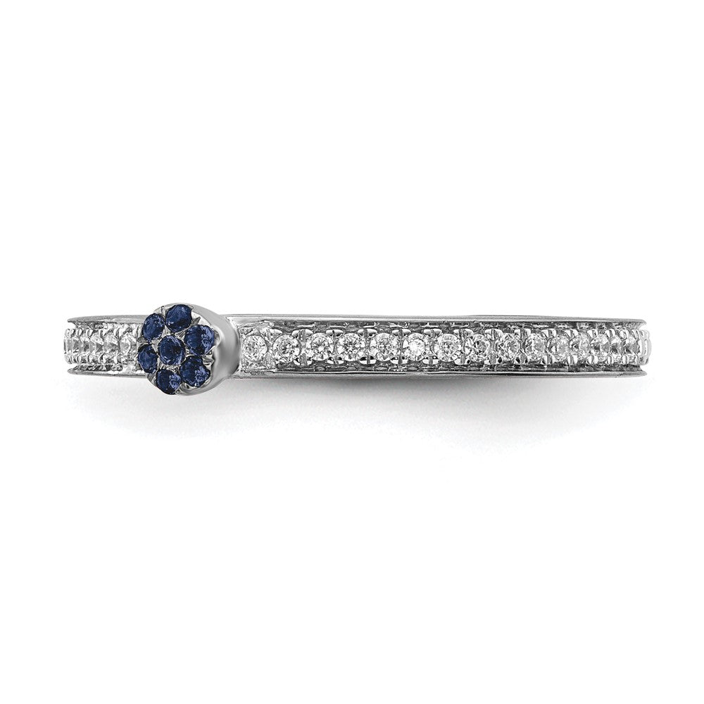 Alternate view of the 14k White Gold, Created Sapphire & 1/8 Ctw Diamond Stackable Ring by The Black Bow Jewelry Co.