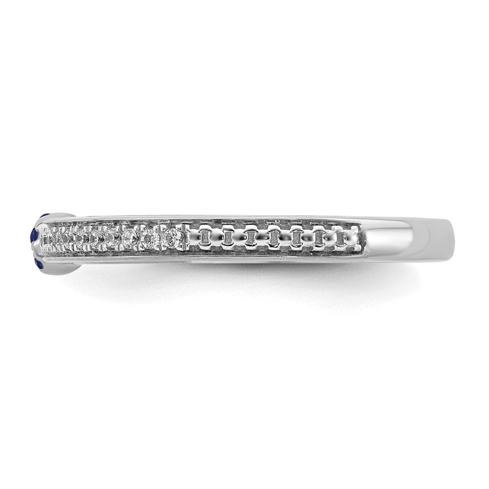Alternate view of the 14k White Gold, Created Sapphire & 1/8 Ctw Diamond Stackable Ring by The Black Bow Jewelry Co.