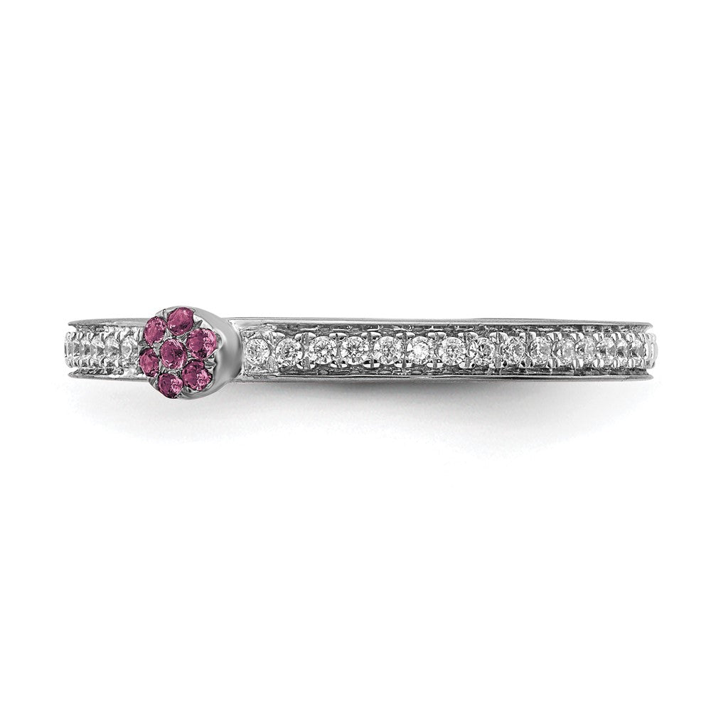 Alternate view of the 14k White Gold, Pink Tourmaline & 1/8 Ctw Diamond Stackable Ring, Sz 5 by The Black Bow Jewelry Co.