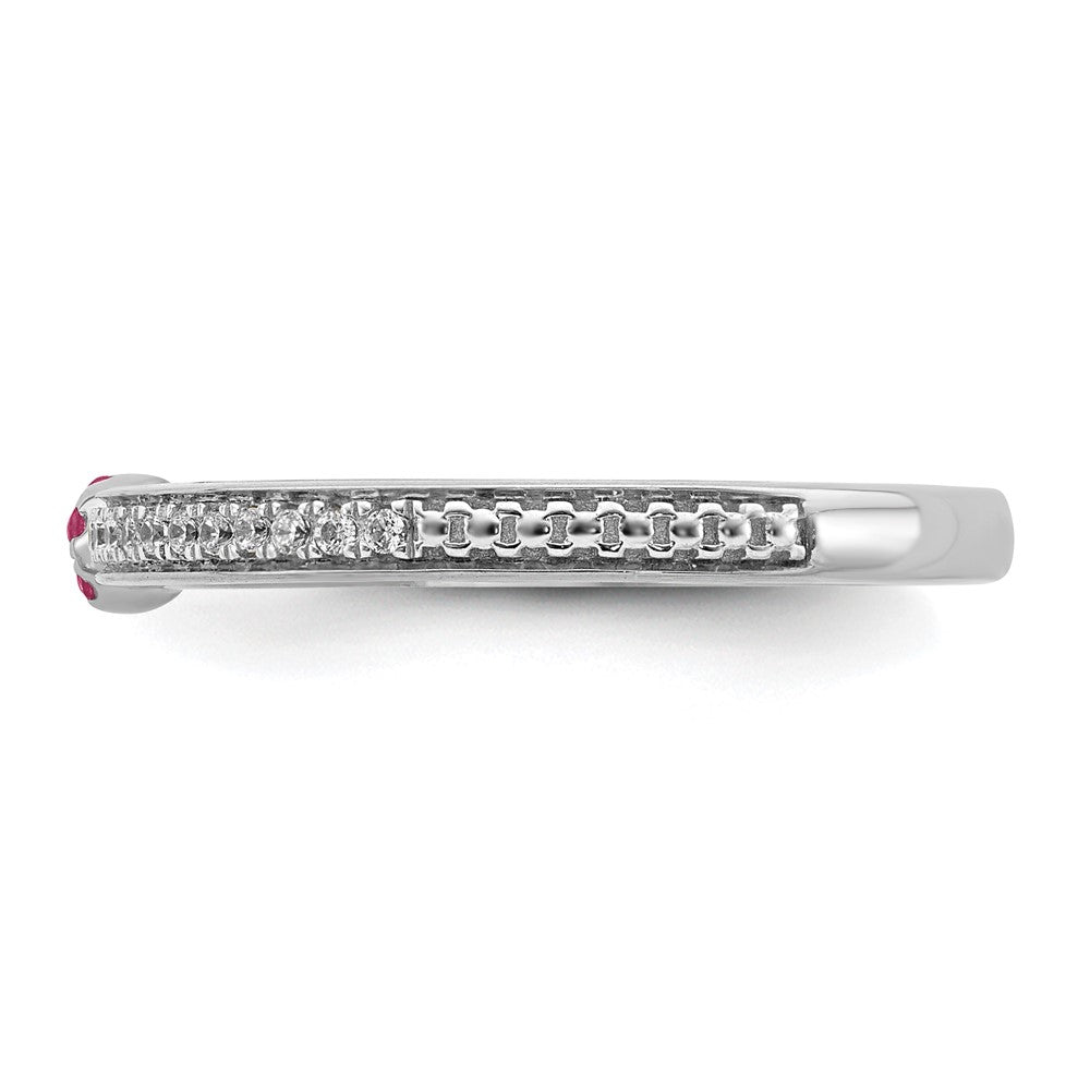 Alternate view of the 14k White Gold, Pink Tourmaline & 1/8 Ctw Diamond Stackable Ring by The Black Bow Jewelry Co.