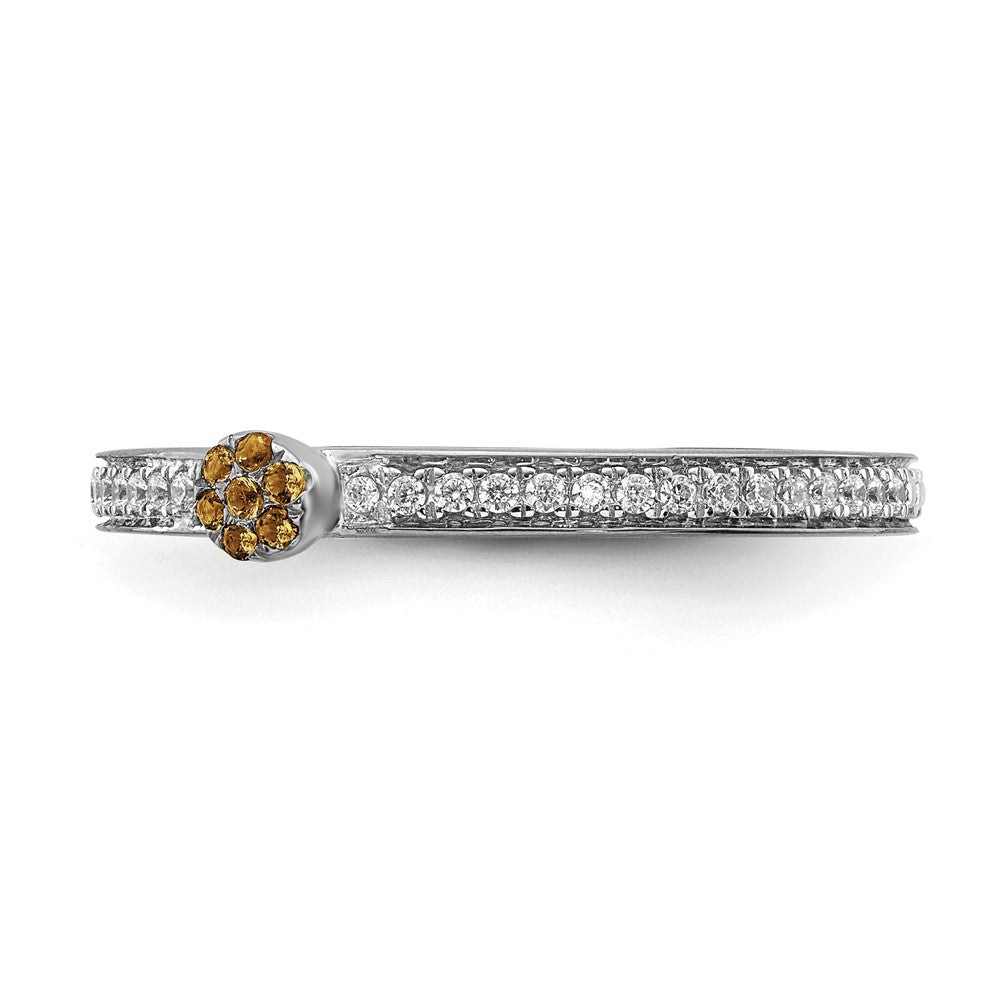 Alternate view of the 14k White Gold, Citrine & 1/8 Ctw Diamond Stackable Ring, Size 5 by The Black Bow Jewelry Co.