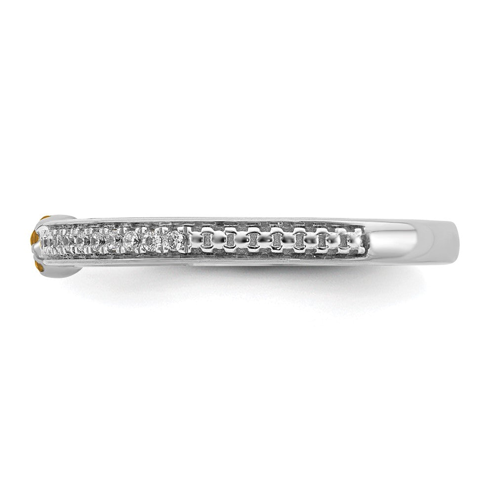 Alternate view of the 14k White Gold, Citrine & 1/8 Ctw Diamond Stackable Ring by The Black Bow Jewelry Co.