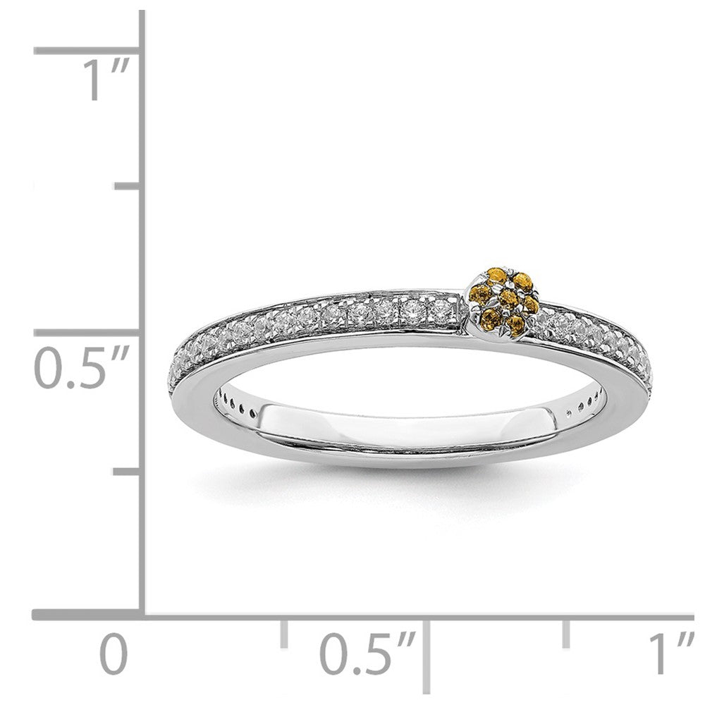 Alternate view of the 14k White Gold, Citrine & 1/8 Ctw Diamond Stackable Ring, Size 5 by The Black Bow Jewelry Co.