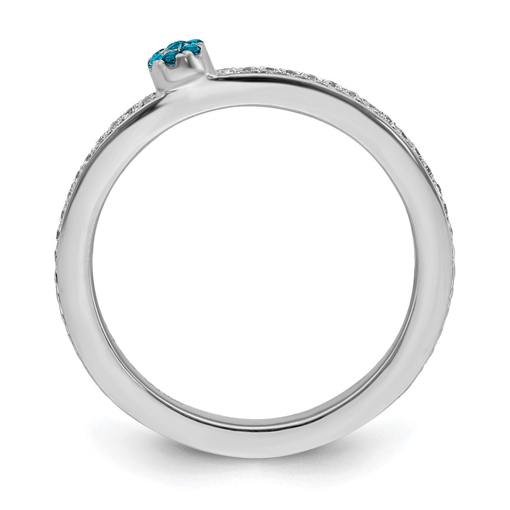 Alternate view of the 14k White Gold, Blue Topaz & 1/8 Ctw Diamond Stackable Ring by The Black Bow Jewelry Co.