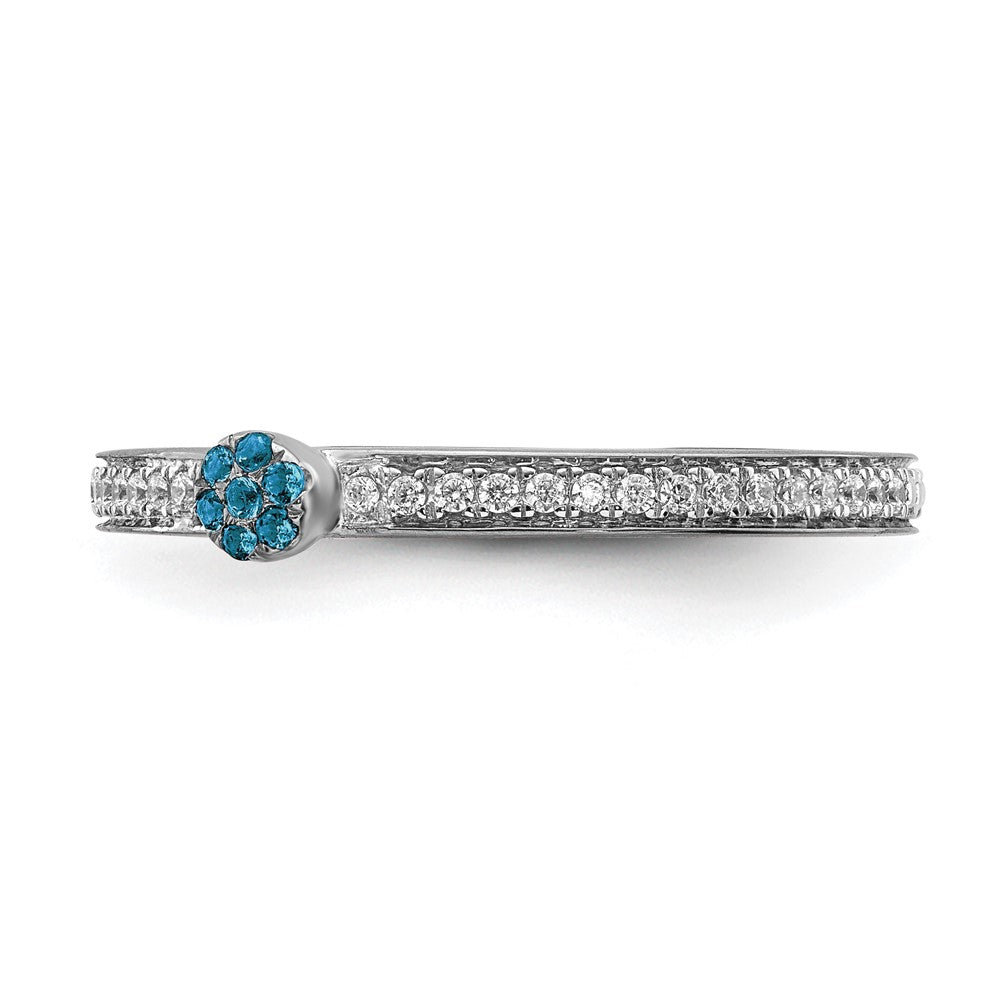 Alternate view of the 14k White Gold, Blue Topaz & 1/8 Ctw Diamond Stackable Ring by The Black Bow Jewelry Co.
