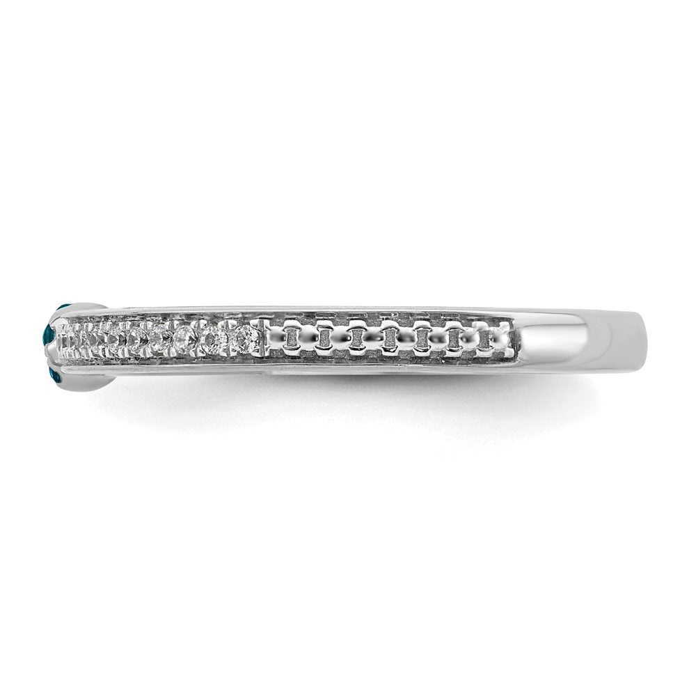 Alternate view of the 14k White Gold, Blue Topaz & 1/8 Ctw Diamond Stackable Ring, Size 5 by The Black Bow Jewelry Co.