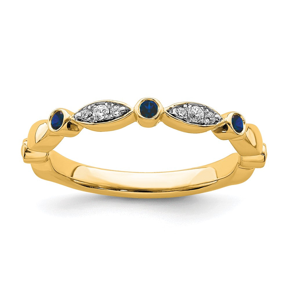 14k Yellow Gold Created Sapphire & .05 Ctw Diamond Stackable Band, Item R11395 by The Black Bow Jewelry Co.