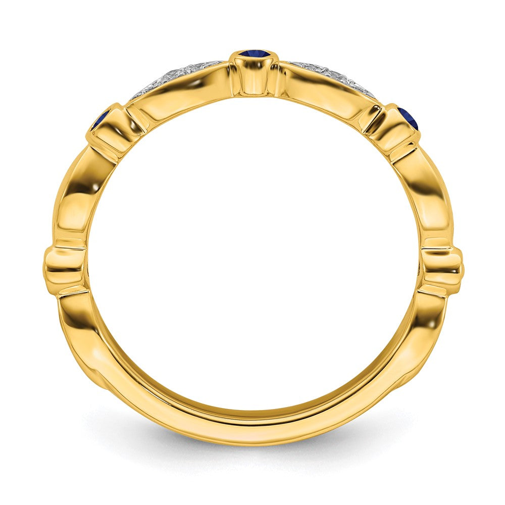 Alternate view of the 14k Yellow Gold Created Sapphire & .05 Ctw Diamond Stackable Band by The Black Bow Jewelry Co.