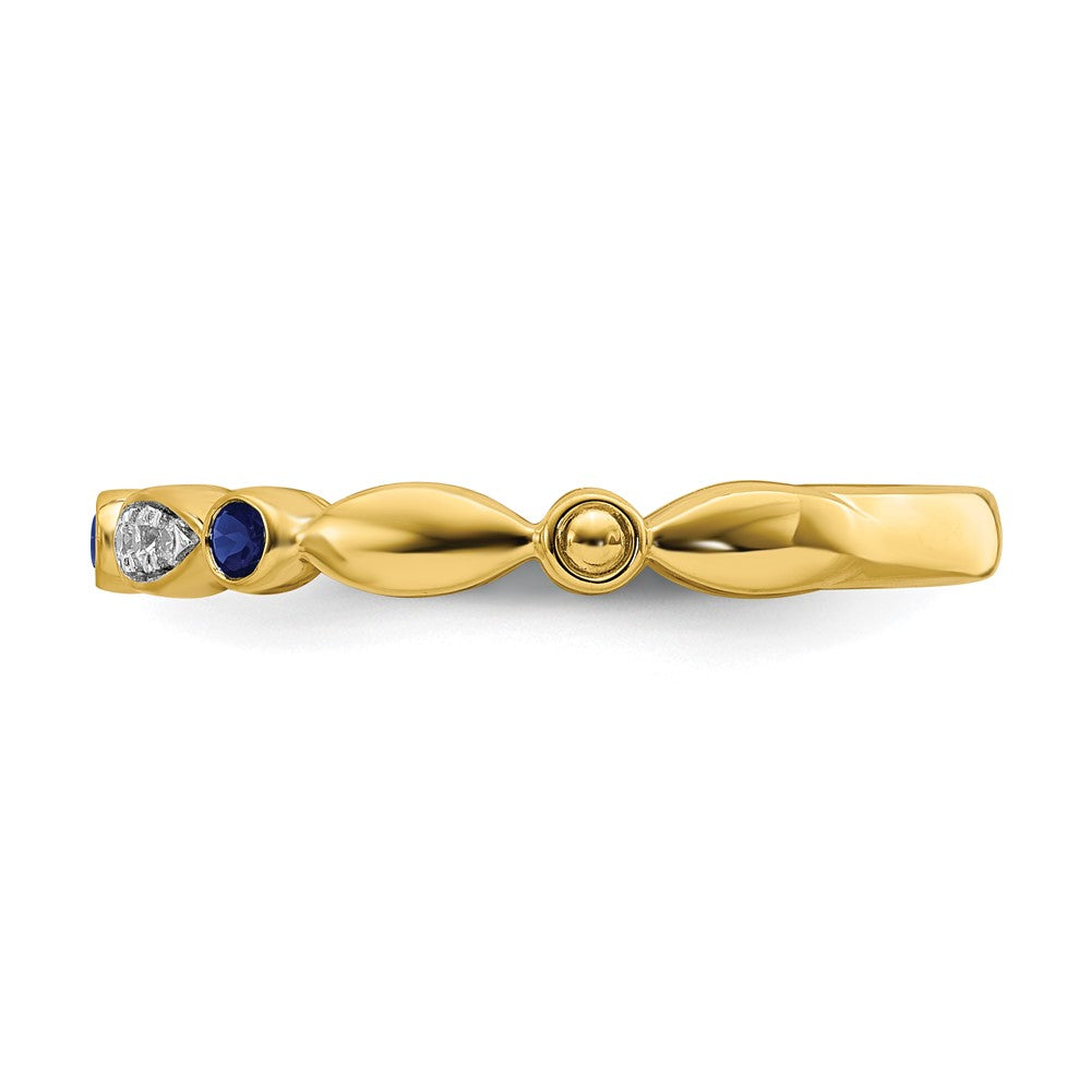 Alternate view of the 14k Yellow Gold Created Sapphire & .05 Ctw Diamond Stackable Band by The Black Bow Jewelry Co.