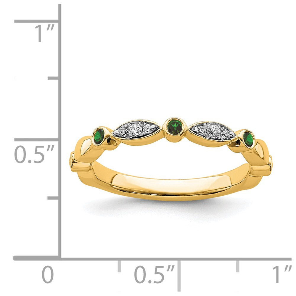 Alternate view of the 14k Yellow Gold Created Emerald & .05 Ctw Diamond Stackable Band by The Black Bow Jewelry Co.