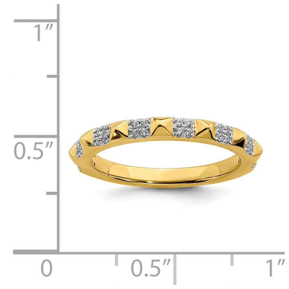 Alternate view of the 2.25mm 14k Yellow Gold 1/8 Ctw Diamond Stackable Pyramid Band, Size 5 by The Black Bow Jewelry Co.