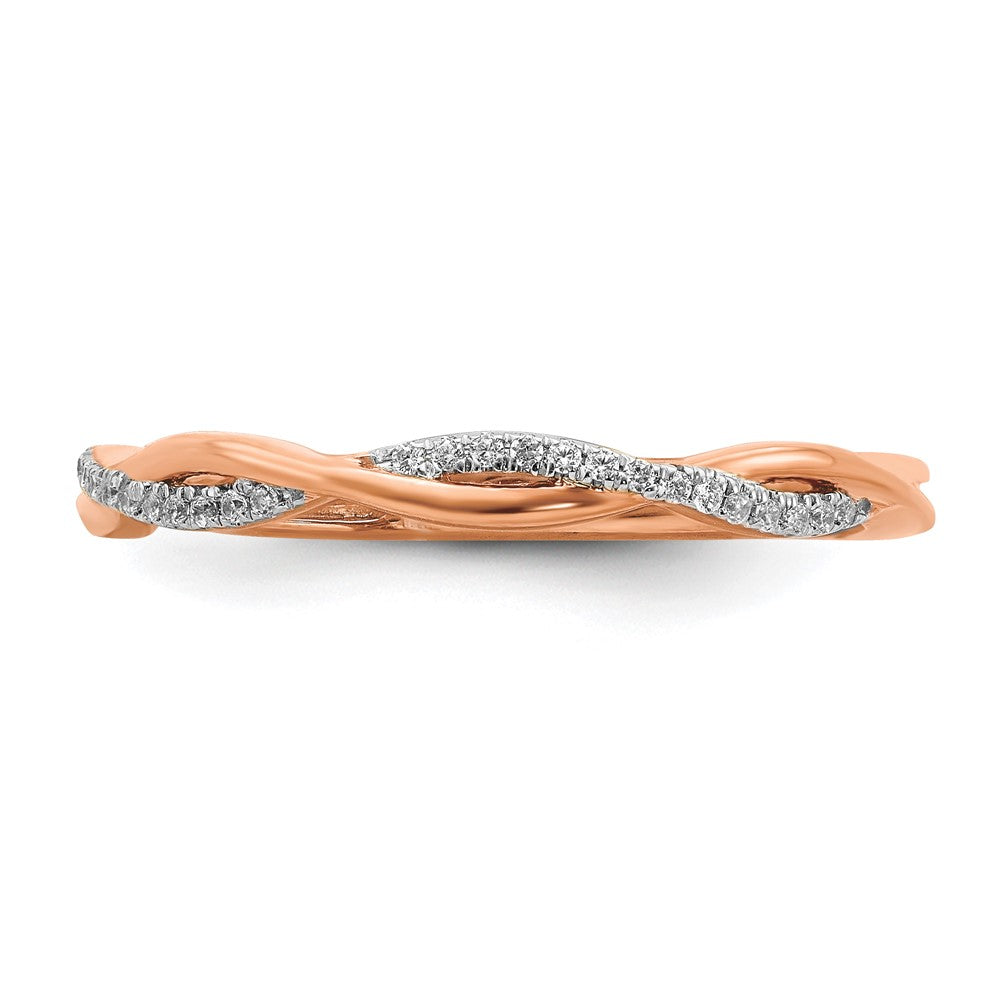 Alternate view of the 2mm 14k Rose Gold 1/15 Ctw Diamond Stackable Twist Band, Size 5 by The Black Bow Jewelry Co.