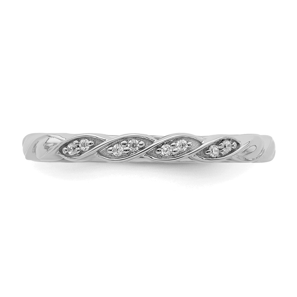 Alternate view of the 2.5mm 14k White Gold .04 Ctw Diamond Stackable Twist Band, Size 5 by The Black Bow Jewelry Co.