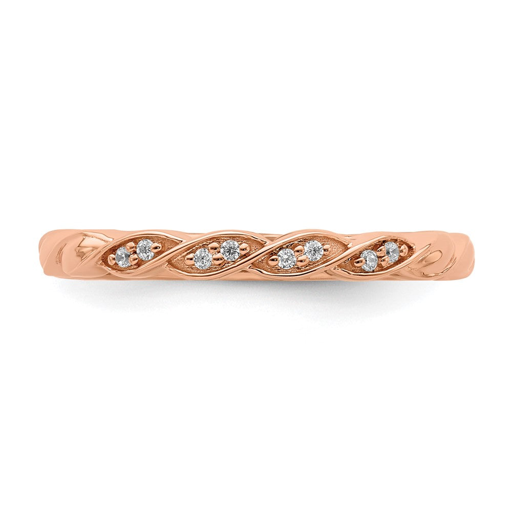 Alternate view of the 2.5mm 14k Rose Gold .04 Ctw Diamond Stackable Twist Band, Size 5 by The Black Bow Jewelry Co.