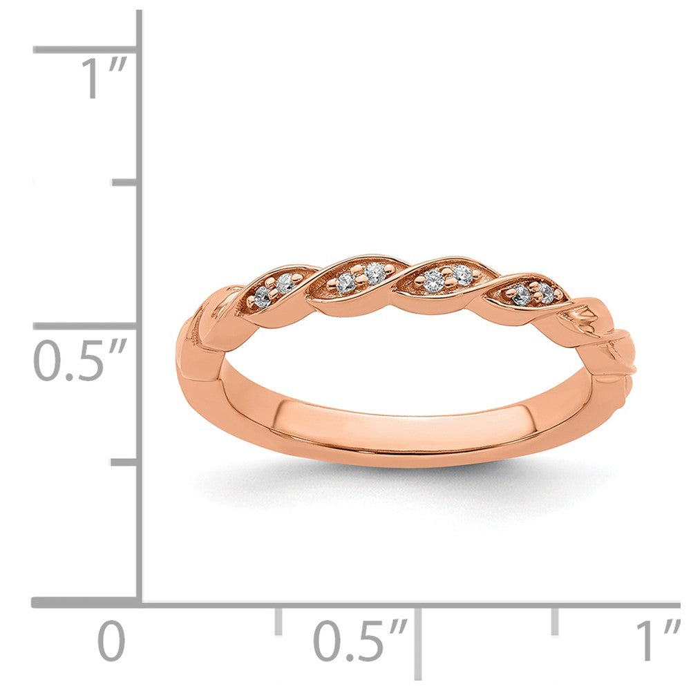 Alternate view of the 2.5mm 14k Rose Gold .04 Ctw Diamond Stackable Twist Band, Size 5 by The Black Bow Jewelry Co.