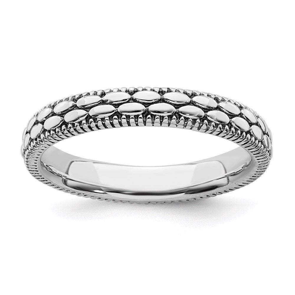 3.5mm Sterling Silver Stackable Antiqued Bead Patterned Band, Item R11419 by The Black Bow Jewelry Co.
