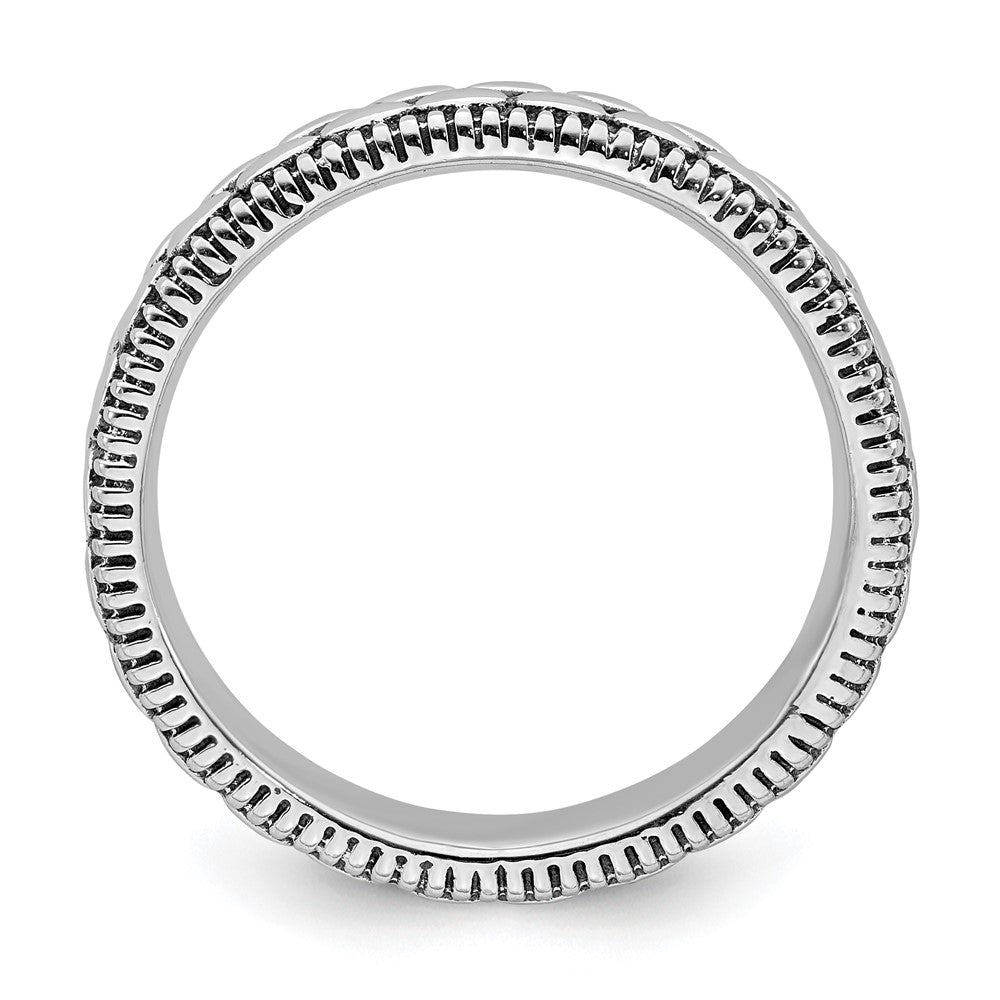 Alternate view of the 3.5mm Sterling Silver Stackable Antiqued Bead Patterned Band by The Black Bow Jewelry Co.