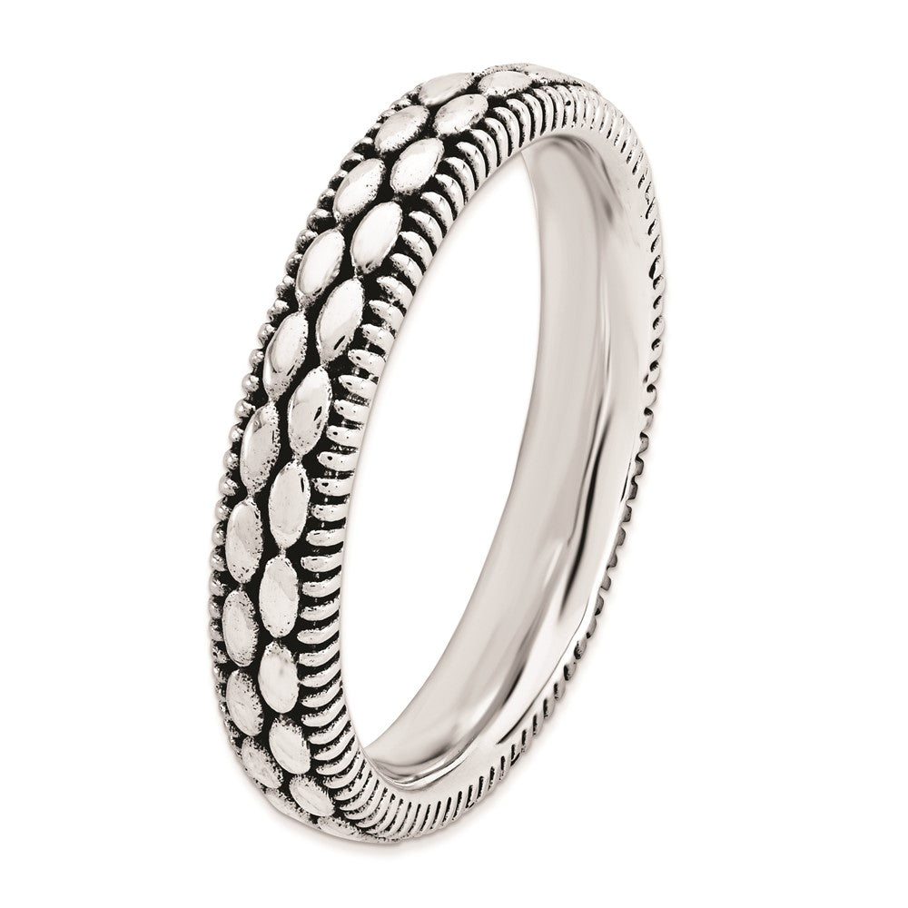 Alternate view of the 3.5mm Sterling Silver Stackable Antiqued Bead Patterned Band, Size 5 by The Black Bow Jewelry Co.