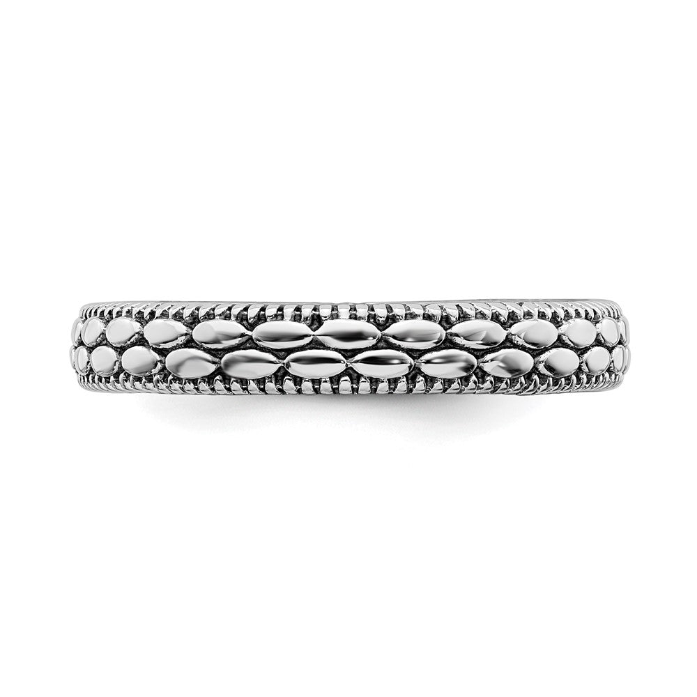 Alternate view of the 3.5mm Sterling Silver Stackable Antiqued Bead Patterned Band, Size 5 by The Black Bow Jewelry Co.