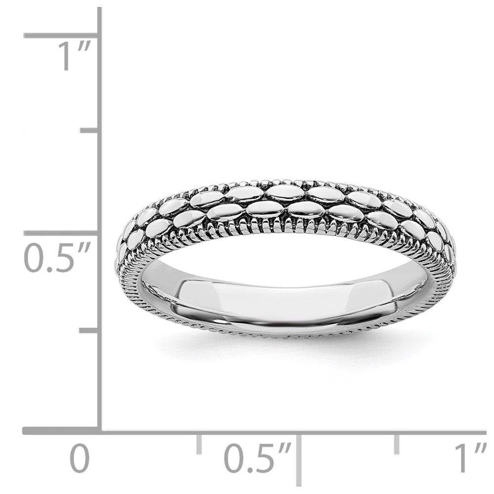 Alternate view of the 3.5mm Sterling Silver Stackable Antiqued Bead Patterned Band by The Black Bow Jewelry Co.