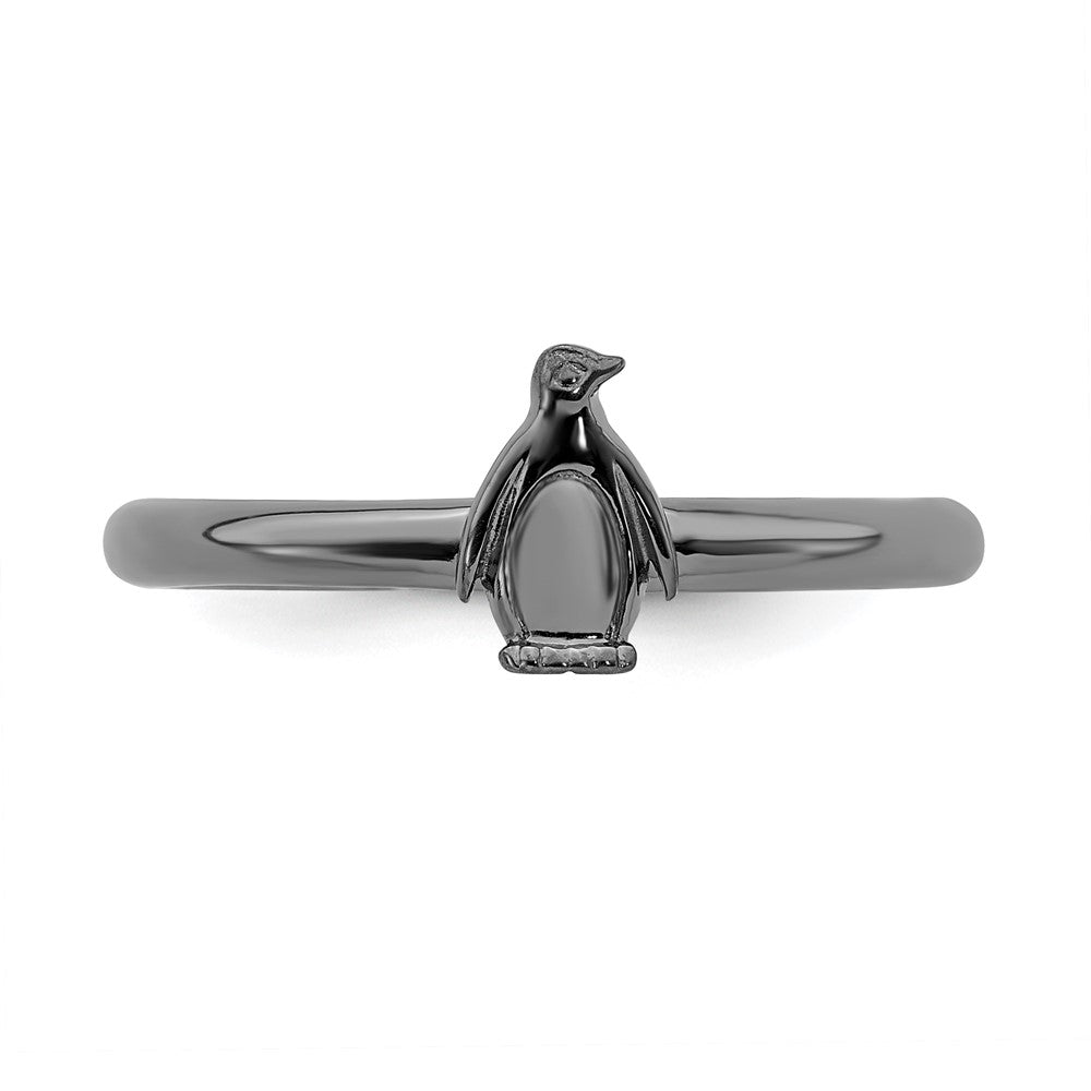 Alternate view of the Black Plated Sterling Silver Stackable Penguin Ring, Size 5 by The Black Bow Jewelry Co.
