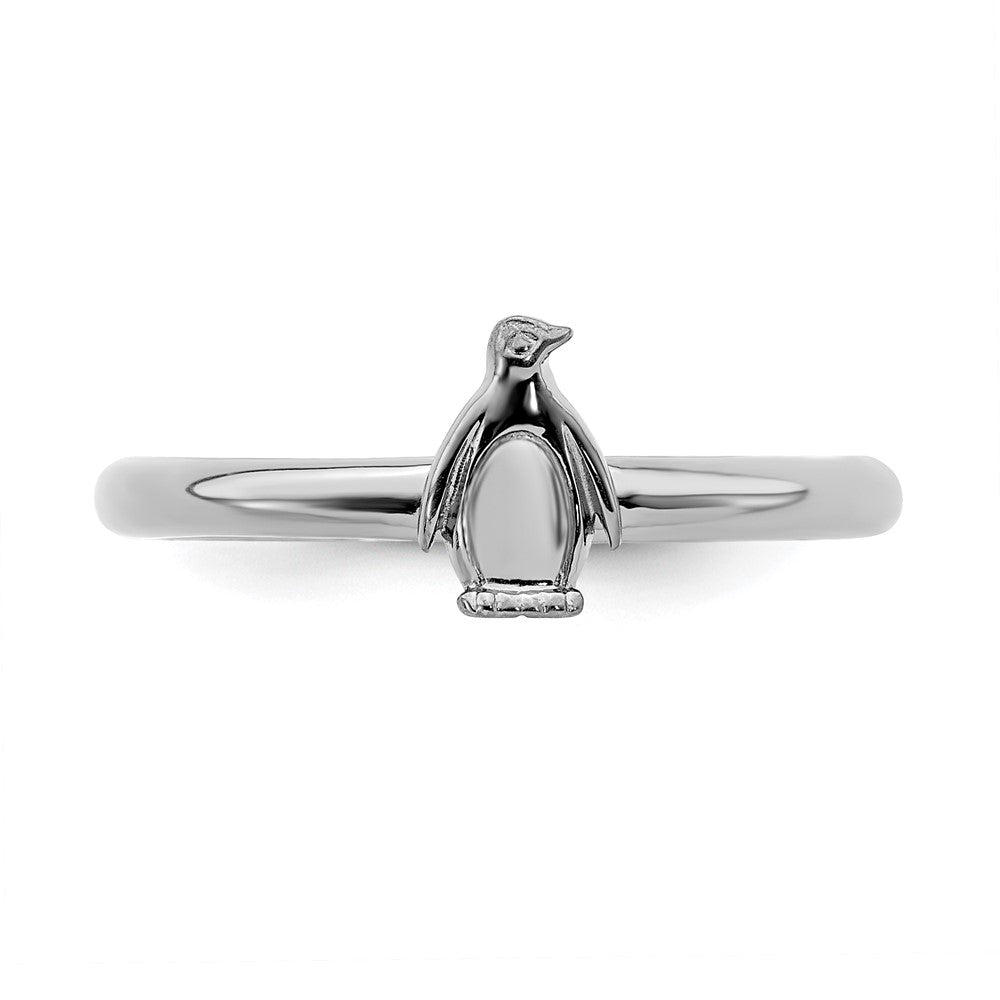 Alternate view of the Rhodium Plated Sterling Silver Stackable Penguin Ring by The Black Bow Jewelry Co.