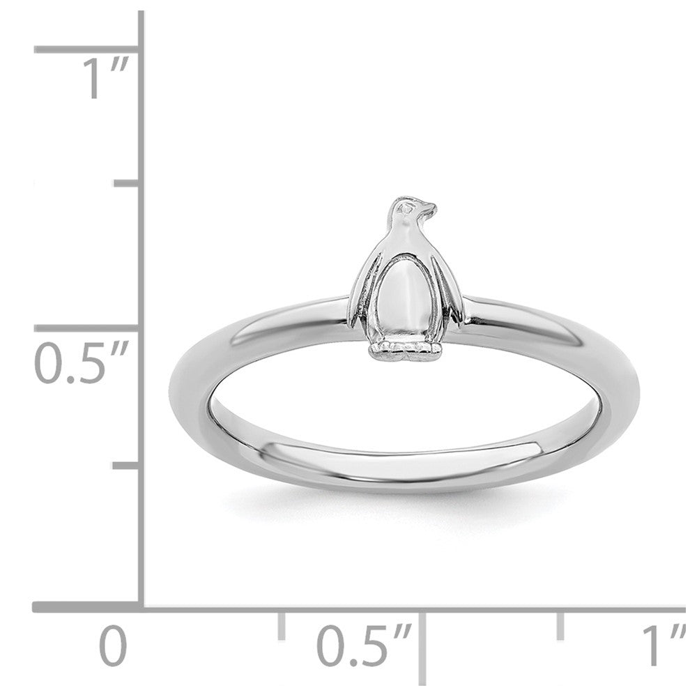 Alternate view of the Rhodium Plated Sterling Silver Stackable Penguin Ring by The Black Bow Jewelry Co.