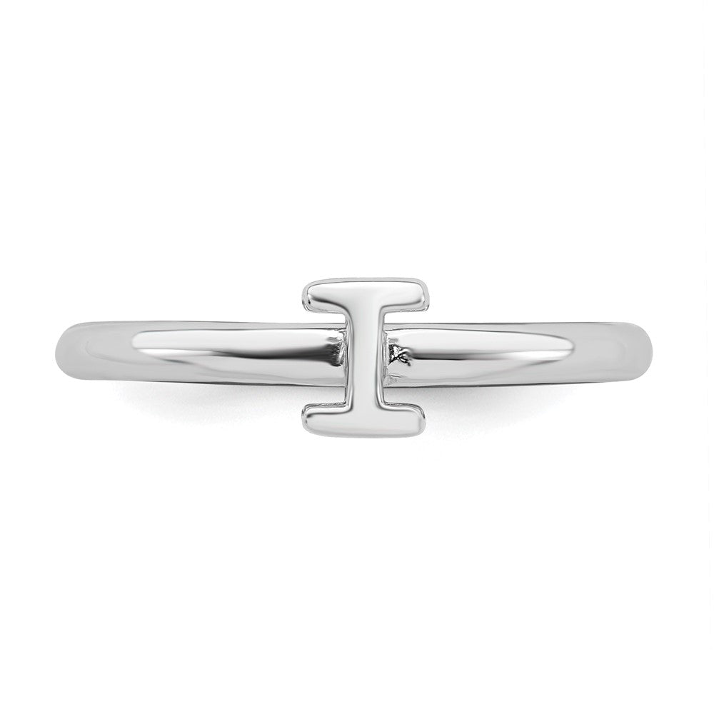 Alternate view of the Rhodium Plated Sterling Silver Stackable Letter I Ring, Size 5 by The Black Bow Jewelry Co.