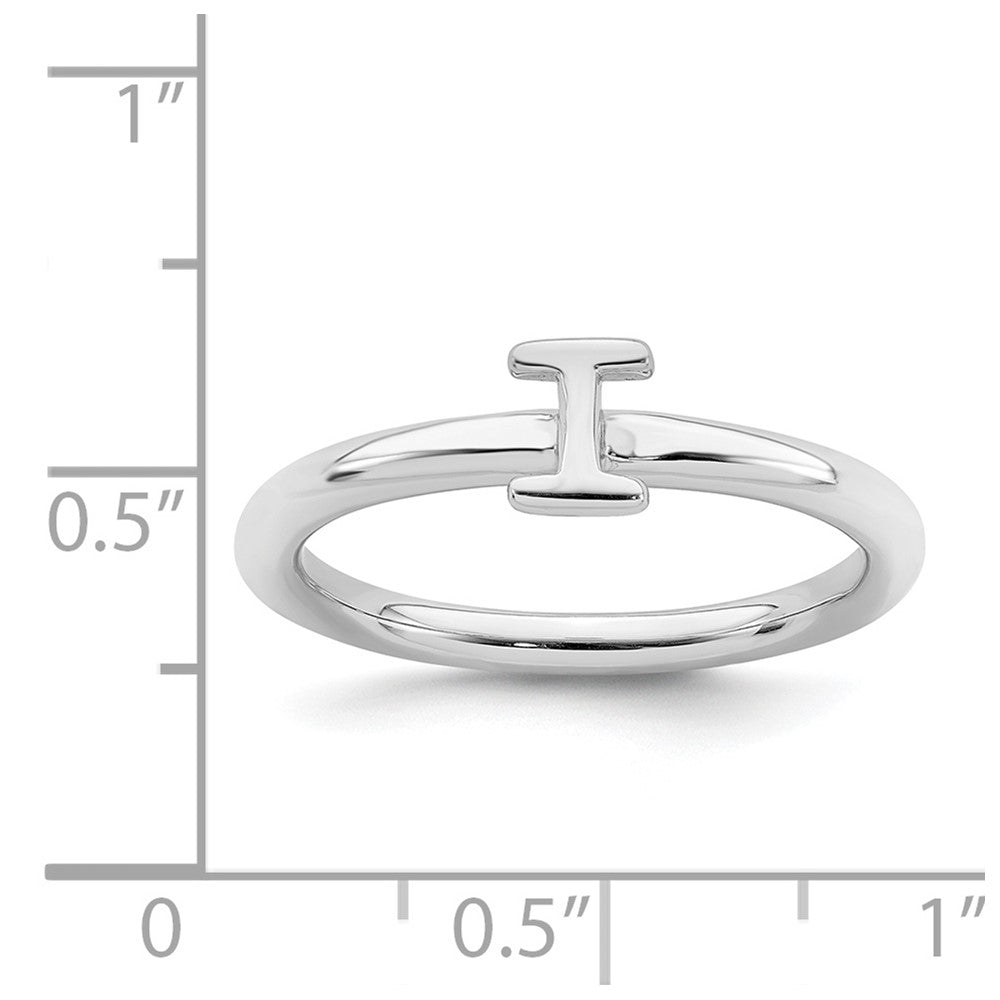 Alternate view of the Rhodium Plated Sterling Silver Stackable Letter I Ring, Size 5 by The Black Bow Jewelry Co.