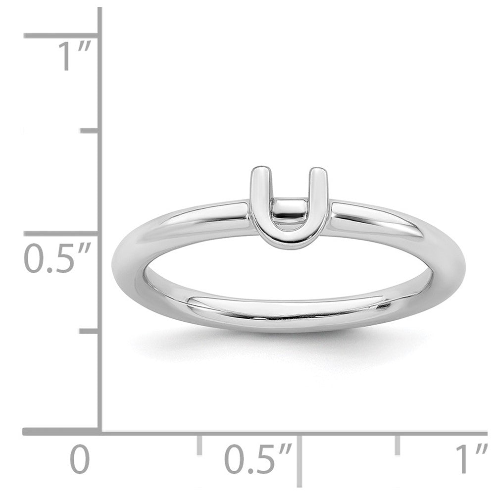 Alternate view of the Rhodium Plated Sterling Silver Stackable Letter U Ring by The Black Bow Jewelry Co.