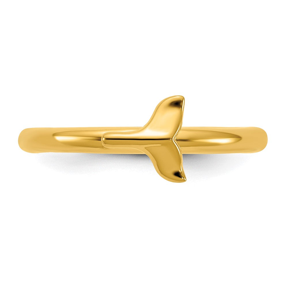 Alternate view of the Sterling Silver 14k Yellow Gold Plated Stackable Whale Tail Ring by The Black Bow Jewelry Co.