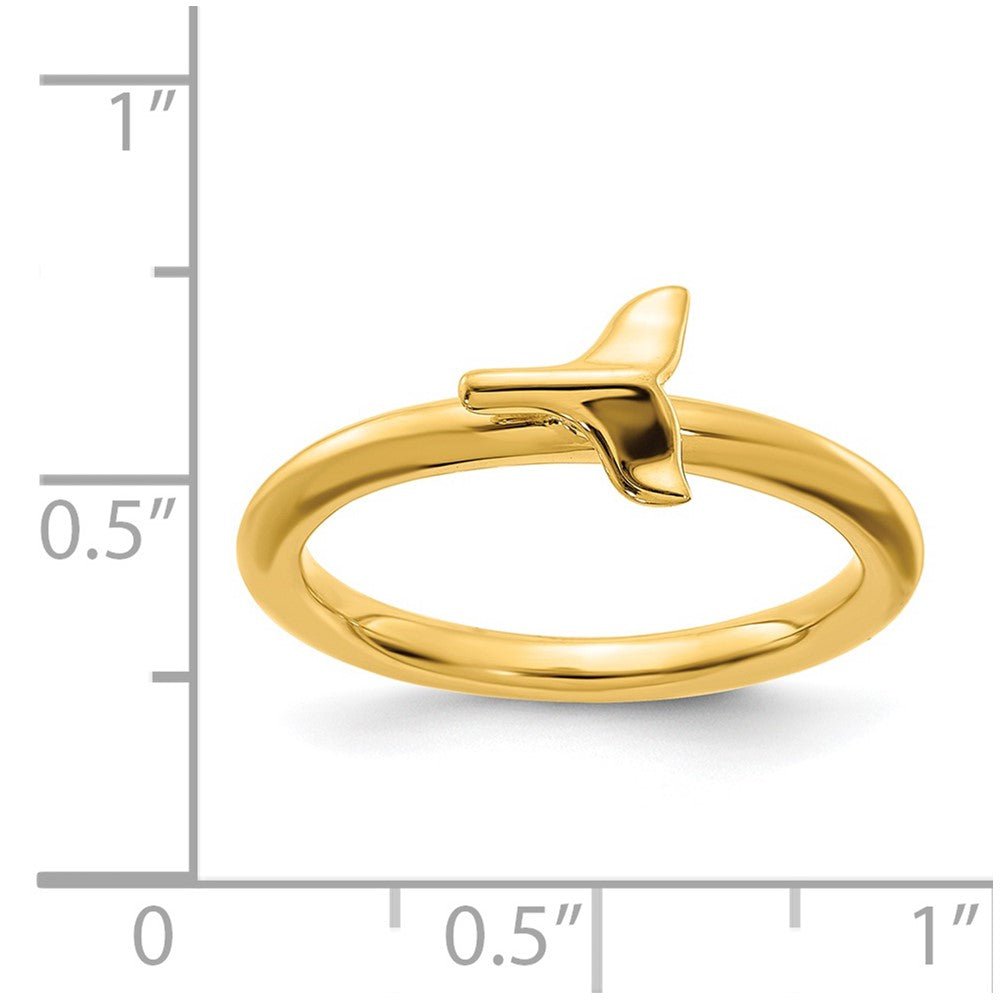 Alternate view of the Sterling Silver 14k Yellow Gold Plated Stackable Whale Tail Ring, Sz 5 by The Black Bow Jewelry Co.