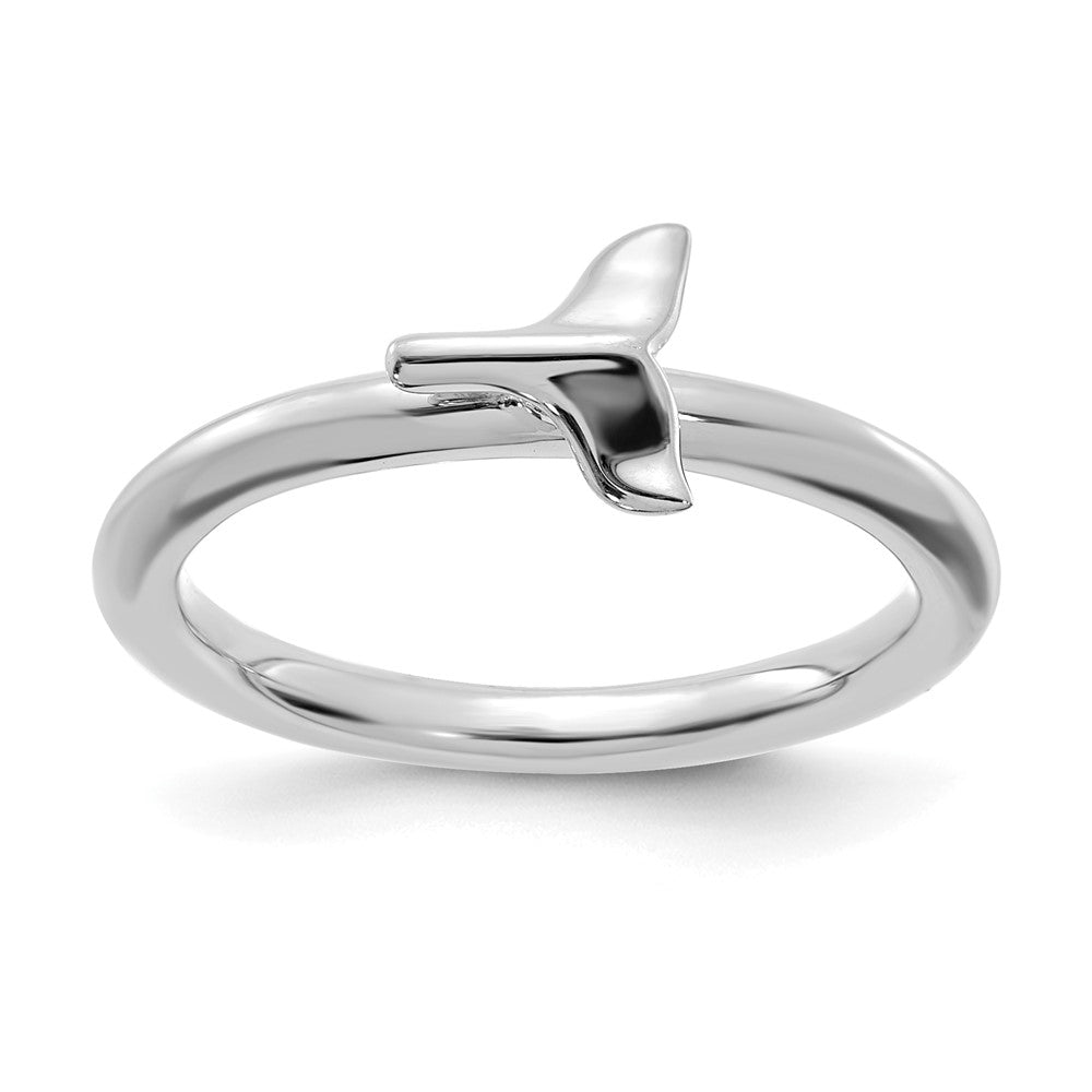 Sterling Silver Rhodium Plated Stackable Whale Tail Ring, Item R11431 by The Black Bow Jewelry Co.