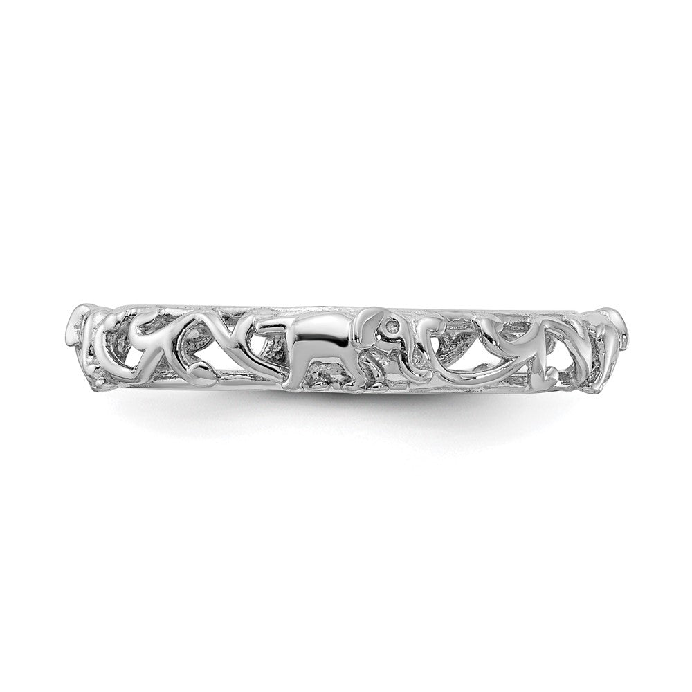 Alternate view of the 3.5mm Sterling Silver Rhodium Plated Stackable Elephant Band, Size 5 by The Black Bow Jewelry Co.