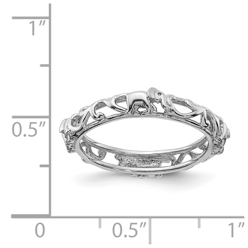 Alternate view of the 3.5mm Sterling Silver Rhodium Plated Stackable Elephant Band by The Black Bow Jewelry Co.