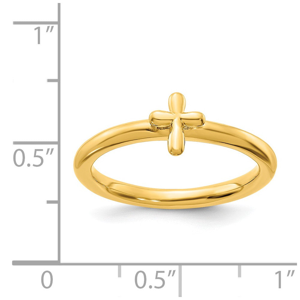 Alternate view of the Sterling Silver 14k Yellow Gold Plated Stackable Cross Ring by The Black Bow Jewelry Co.