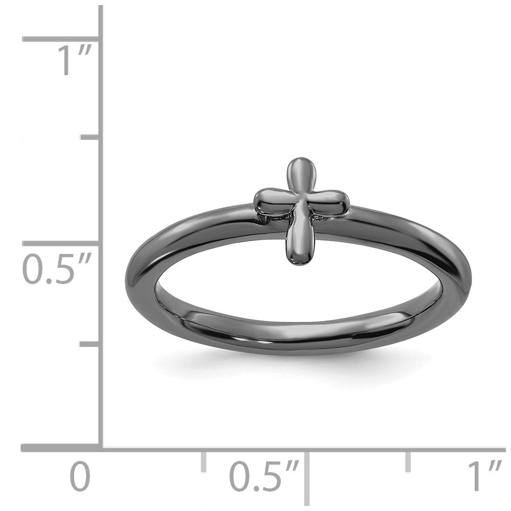 Alternate view of the Sterling Silver Black Ruthenium Plated Stackable Cross Ring by The Black Bow Jewelry Co.