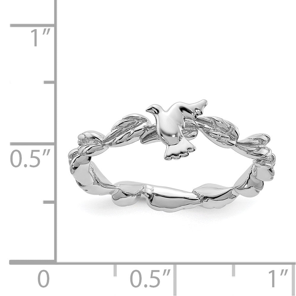 Alternate view of the Sterling Silver Rhodium Plated Stackable Dove Ring by The Black Bow Jewelry Co.