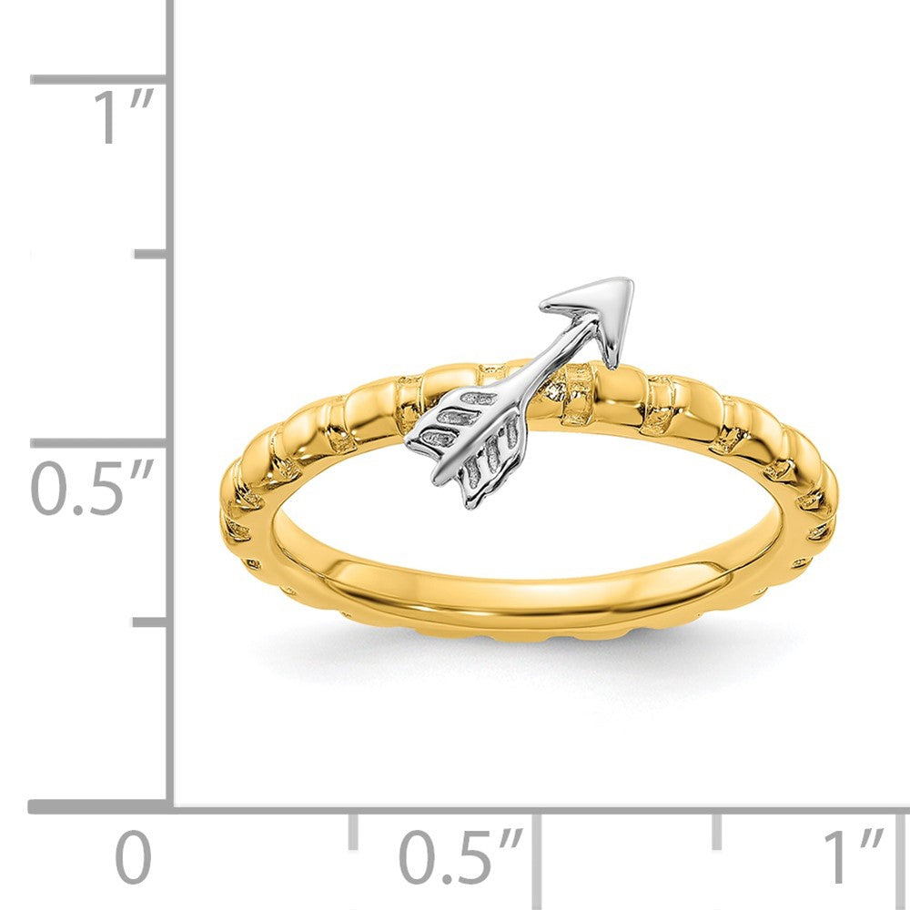 Alternate view of the Sterling Silver 14k Yellow Gold & Rhodium Plated Stack Arrow Ring by The Black Bow Jewelry Co.