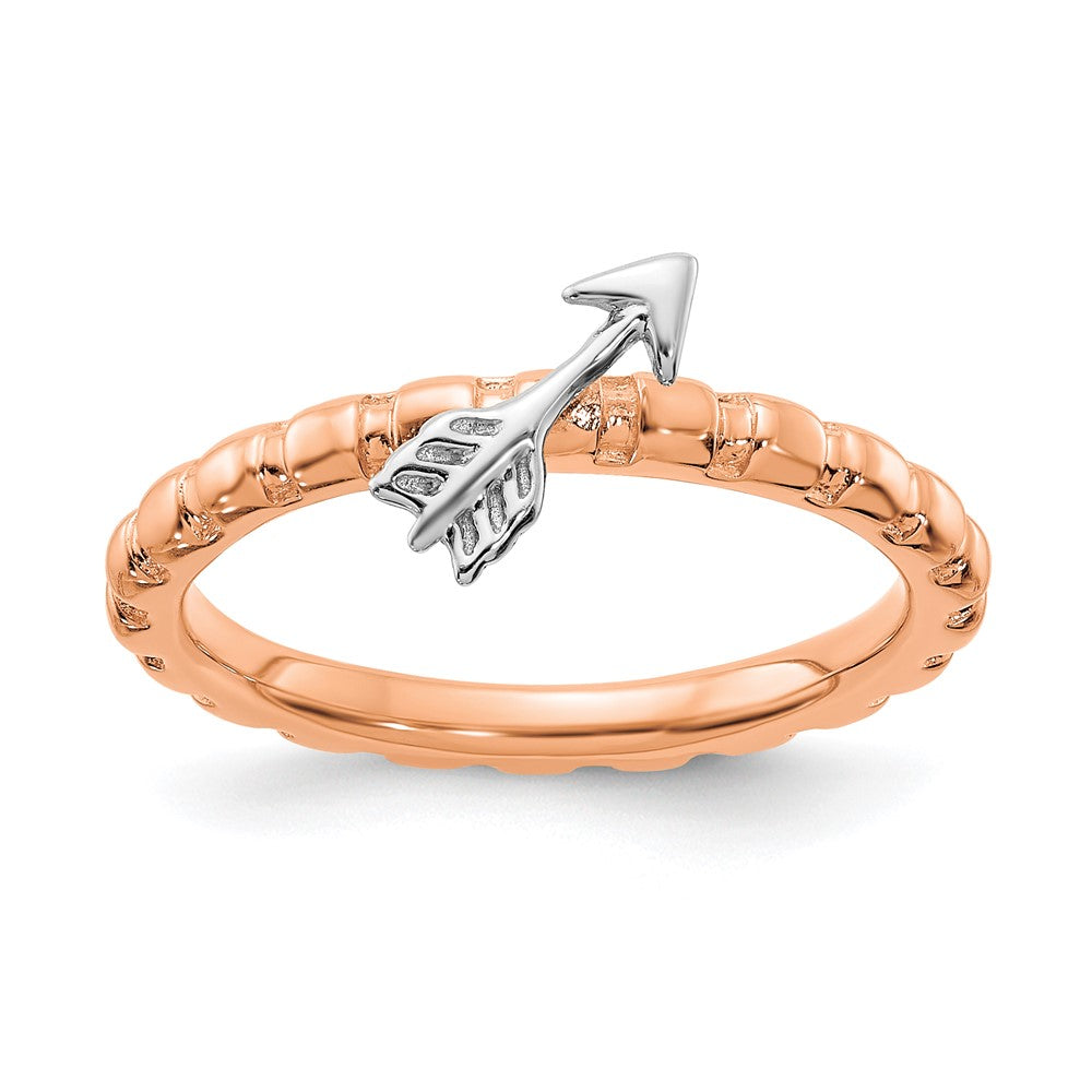 Sterling Silver 14k Rose Gold & Rhodium Plated Stack Arrow Ring, Item R11442 by The Black Bow Jewelry Co.