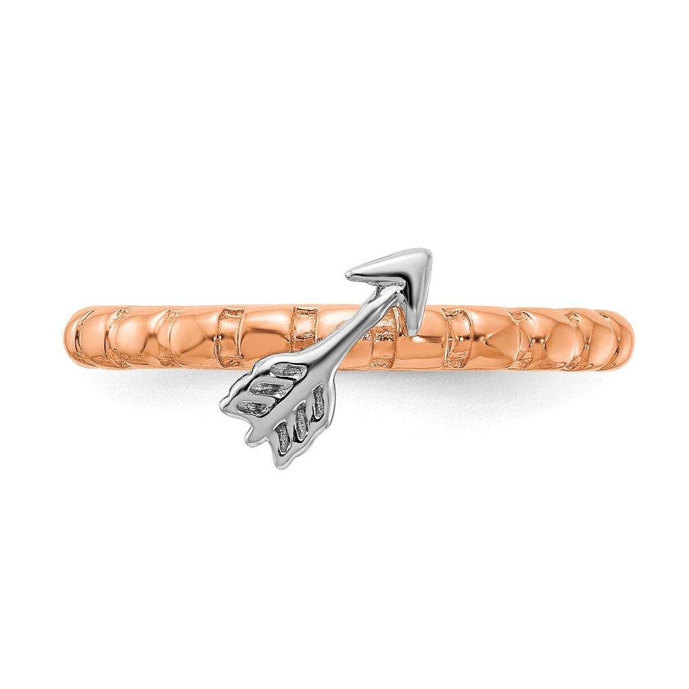 Alternate view of the Sterling Silver 14k Rose Gold & Rhodium Plated Stack Arrow Ring by The Black Bow Jewelry Co.