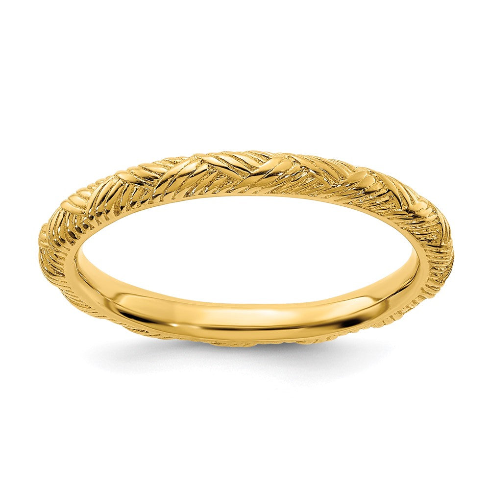 2.25mm Sterling Silver 14k Yellow Gold Plated Basket Weave Stack Band, Item R11444 by The Black Bow Jewelry Co.